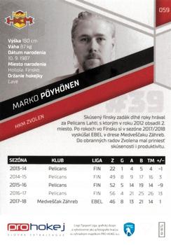 2018-19 SportZoo Tipsport Liga #059 Marko Poyhonen Back