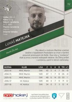 2018-19 SportZoo Tipsport Liga #112 Lukas Matejka Back
