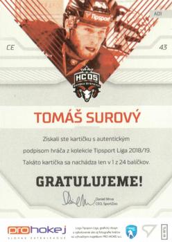 2018-19 SportZoo Tipsport Liga - Autograph #A01 Tomas Surovy Back