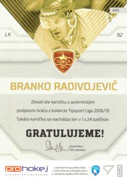 2018-19 SportZoo Tipsport Liga - Autograph #A05 Branko Radivojevic Back