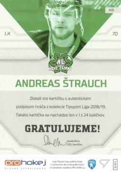2018-19 SportZoo Tipsport Liga - Autograph #A18 Andreas Strauch Back