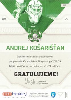 2018-19 SportZoo Tipsport Liga - Autograph #A19 Andrej Kosaristan Back