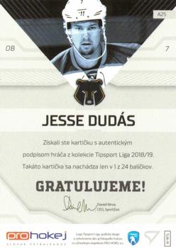 2018-19 SportZoo Tipsport Liga - Autograph #A25 Jesse Dudas Back