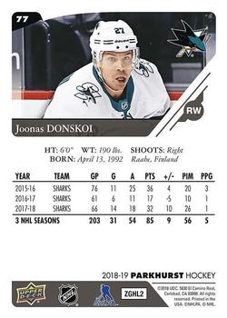 2018-19 Parkhurst #77 Joonas Donskoi Back