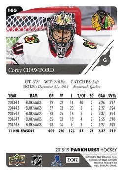 2018-19 Parkhurst #165 Corey Crawford Back
