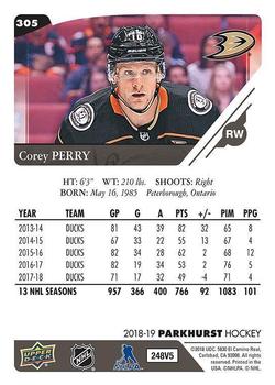 2018-19 Parkhurst #305 Corey Perry Back