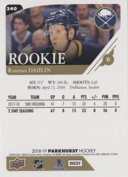 2018-19 Parkhurst #340 Rasmus Dahlin Back