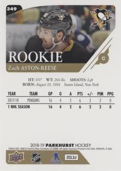 2018-19 Parkhurst #349 Zach Aston-Reese Back