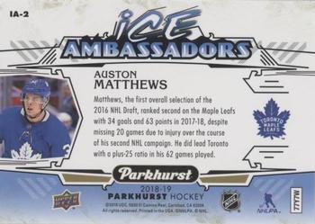 2018-19 Parkhurst - Ice Ambassadors #IA-2 Auston Matthews Back