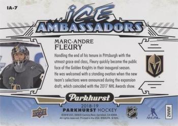 2018-19 Parkhurst - Ice Ambassadors #IA-7 Marc-Andre Fleury Back
