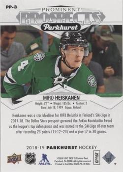 2018-19 Parkhurst - Prominent Prospects #PP-3 Miro Heiskanen Back
