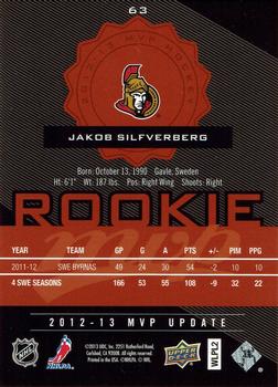 2012-13 SP Authentic - 2012-13 Upper Deck MVP Rookie Updates #63 Jakob Silfverberg Back