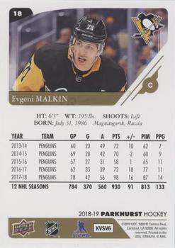 2018-19 Parkhurst - Gold (e-Pack Version) #18 Evgeni Malkin Back