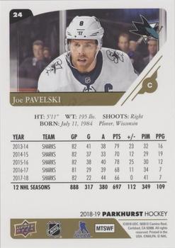 2018-19 Parkhurst - Gold (e-Pack Version) #24 Joe Pavelski Back