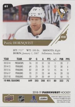 2018-19 Parkhurst - Gold (e-Pack Version) #61 Patric Hornqvist Back