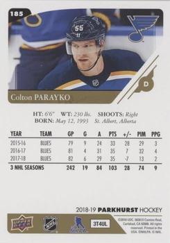 2018-19 Parkhurst - Gold (e-Pack Version) #185 Colton Parayko Back
