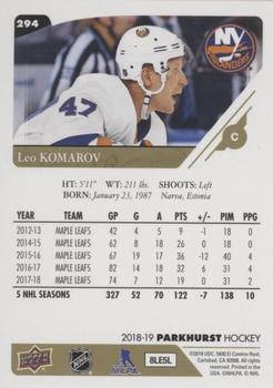 2018-19 Parkhurst - Gold (e-Pack Version) #294 Leo Komarov Back
