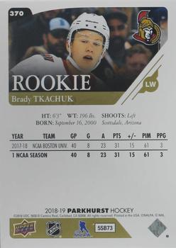 2018-19 Parkhurst - Gold (e-Pack Version) #370 Brady Tkachuk Back