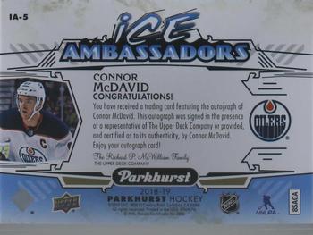 2018-19 Parkhurst - Ice Ambassadors Signatures #IA-5 Connor McDavid Back
