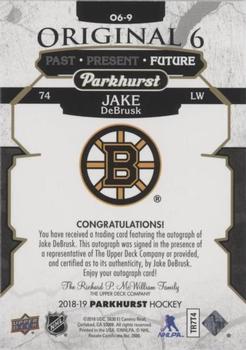 2018-19 Parkhurst - Original 6 Signatures #O6-9 Jake DeBrusk Back