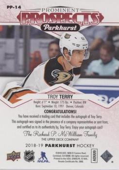 2018-19 Parkhurst - Prominent Prospects Signatures Red #PP-14 Troy Terry Back
