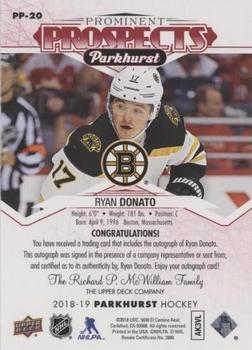 2018-19 Parkhurst - Prominent Prospects Signatures Red #PP-20 Ryan Donato Back