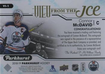 2018-19 Parkhurst - View From the Ice Signatures #VI-1 Connor McDavid Back
