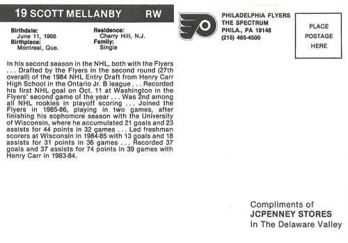 1987-88 Philadelphia Flyers Postcards #NNO Scott Mellanby Back