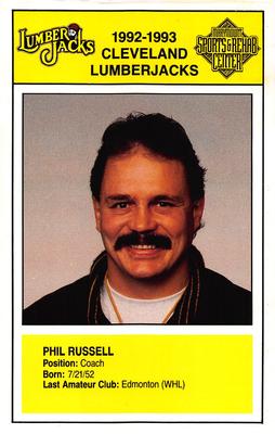 1992-93 Cleveland Lumberjacks (IHL) Postcards #20 Phil Russell Front