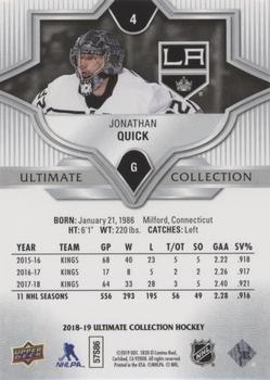 2018-19 Upper Deck Ultimate Collection #4 Jonathan Quick Back