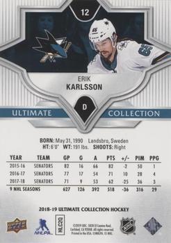 2018-19 Upper Deck Ultimate Collection #12 Erik Karlsson Back