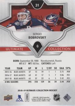 2018-19 Upper Deck Ultimate Collection #31 Sergei Bobrovsky Back