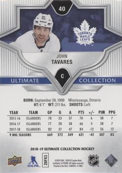 2018-19 Upper Deck Ultimate Collection #40 John Tavares Back