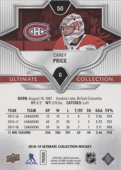 2018-19 Upper Deck Ultimate Collection #50 Carey Price Back