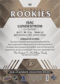 2018-19 Upper Deck Ultimate Collection #54 Isac Lundestrom Back