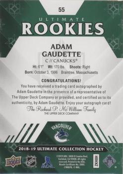 2018-19 Upper Deck Ultimate Collection #55 Adam Gaudette Back