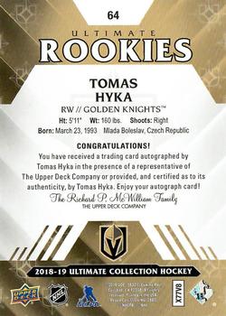 2018-19 Upper Deck Ultimate Collection #64 Tomas Hyka Back