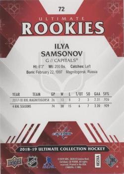 2018-19 Upper Deck Ultimate Collection #72 Ilya Samsonov Back