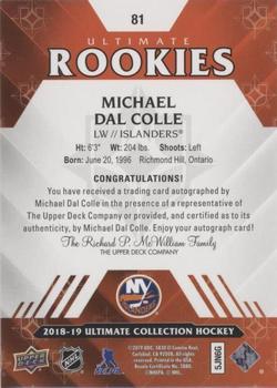 2018-19 Upper Deck Ultimate Collection #81 Michael Dal Colle Back