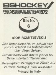 1972 Semic Eishockey OS-WM (Swiss) Stickers #6 Igor Romishevsky Back
