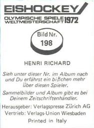 1972 Semic Eishockey OS-WM (Swiss) Stickers #198 Henri Richard Back