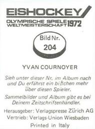 1972 Semic Eishockey OS-WM (Swiss) Stickers #204 Yvan Cournoyer Back
