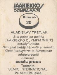 1972 Semic Jaakiekko Olympia-MM (Finnish) Stickers #20 Vladislav Tretjak Back
