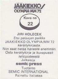 1972 Semic Jaakiekko Olympia-MM (Finnish) Stickers #22 Jiri Holecek Back