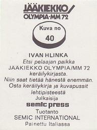 1972 Semic Jaakiekko Olympia-MM (Finnish) Stickers #40 Ivan Hlinka Back