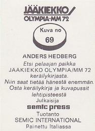 1972 Semic Jaakiekko Olympia-MM (Finnish) Stickers #69 Anders Hedberg Back