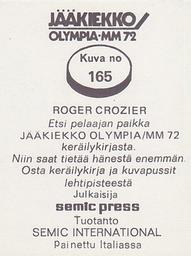 1972 Semic Jaakiekko Olympia-MM (Finnish) Stickers #165 Roger Crozier Back