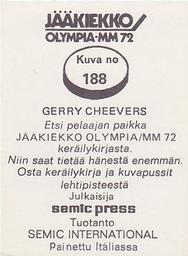 1972 Semic Jaakiekko Olympia-MM (Finnish) Stickers #188 Gerry Cheevers Back