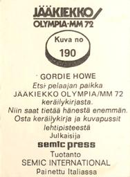 1972 Semic Jaakiekko Olympia-MM (Finnish) Stickers #190 Gordie Howe Back