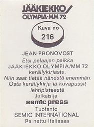 1972 Semic Jaakiekko Olympia-MM (Finnish) Stickers #216 Jean Pronovost Back